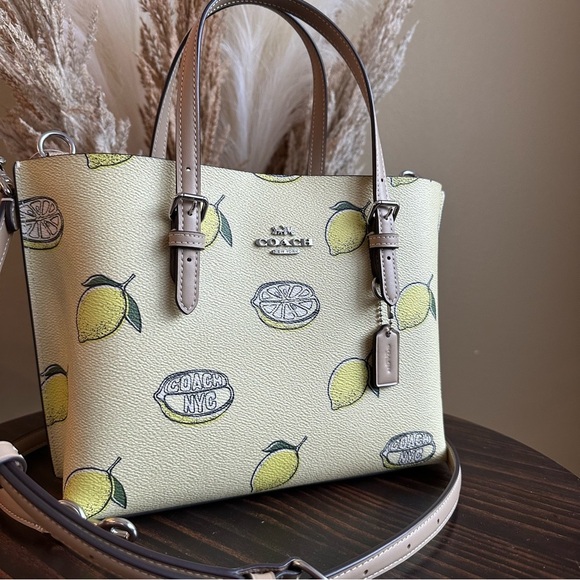 Coach Mollie Tote Bag 25 With Lemon Print Tote in Yellow and Tan - Picture 5 of 14